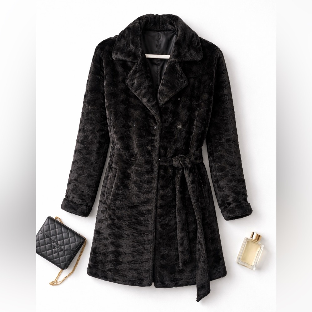 EUC Vintage 1960's Short Hair Faux Fur Coat, Black, Medium